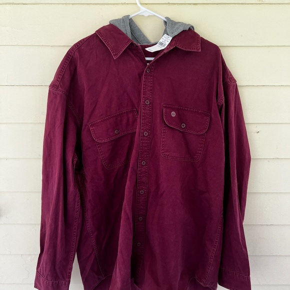American Eagle Outfitters Other - **NWT** AMERICAN EAGLE Red Hooded Button Down Shirt